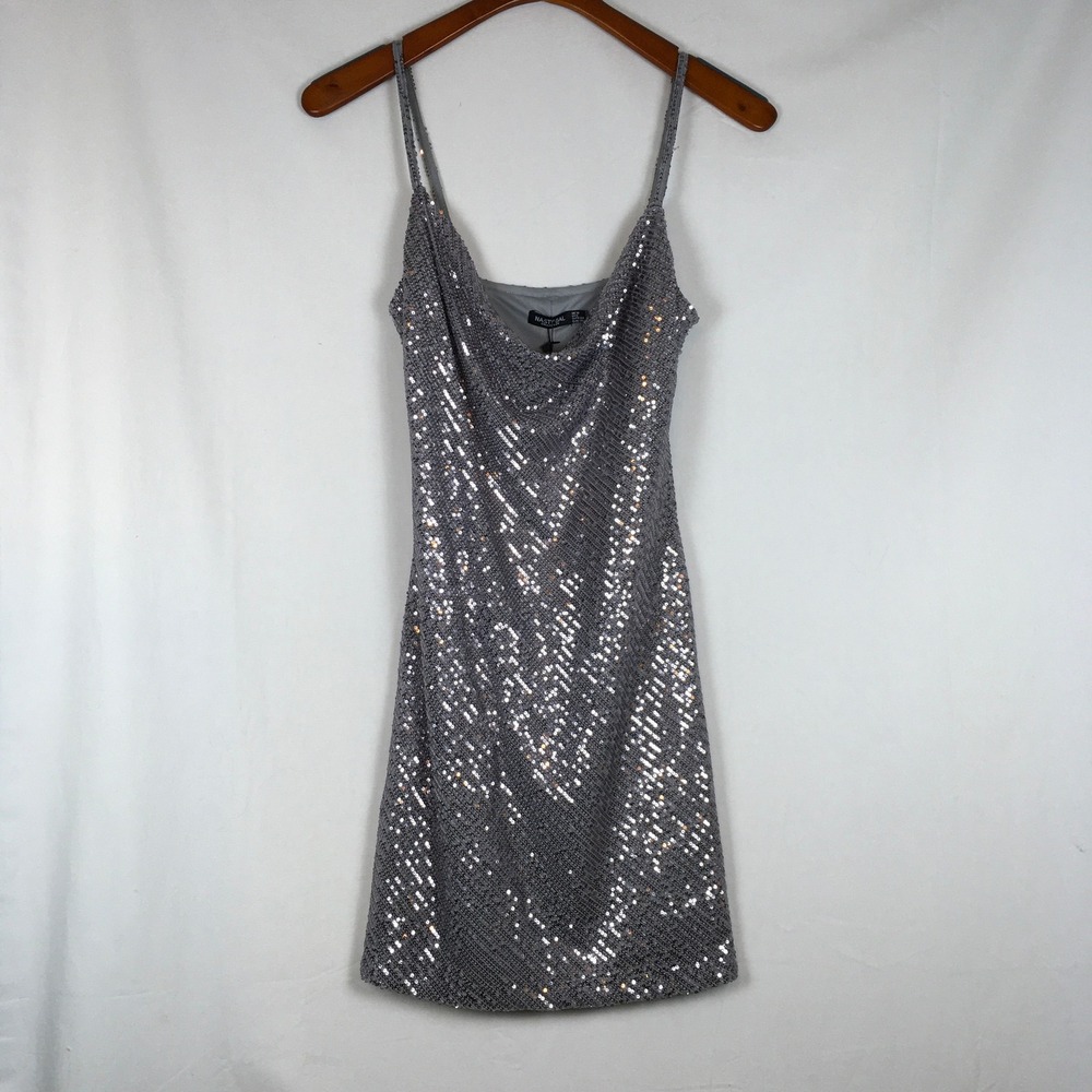 NWT Nasty Gal Silver Sequin Cowl Neck Mini Dress Size 6 Party